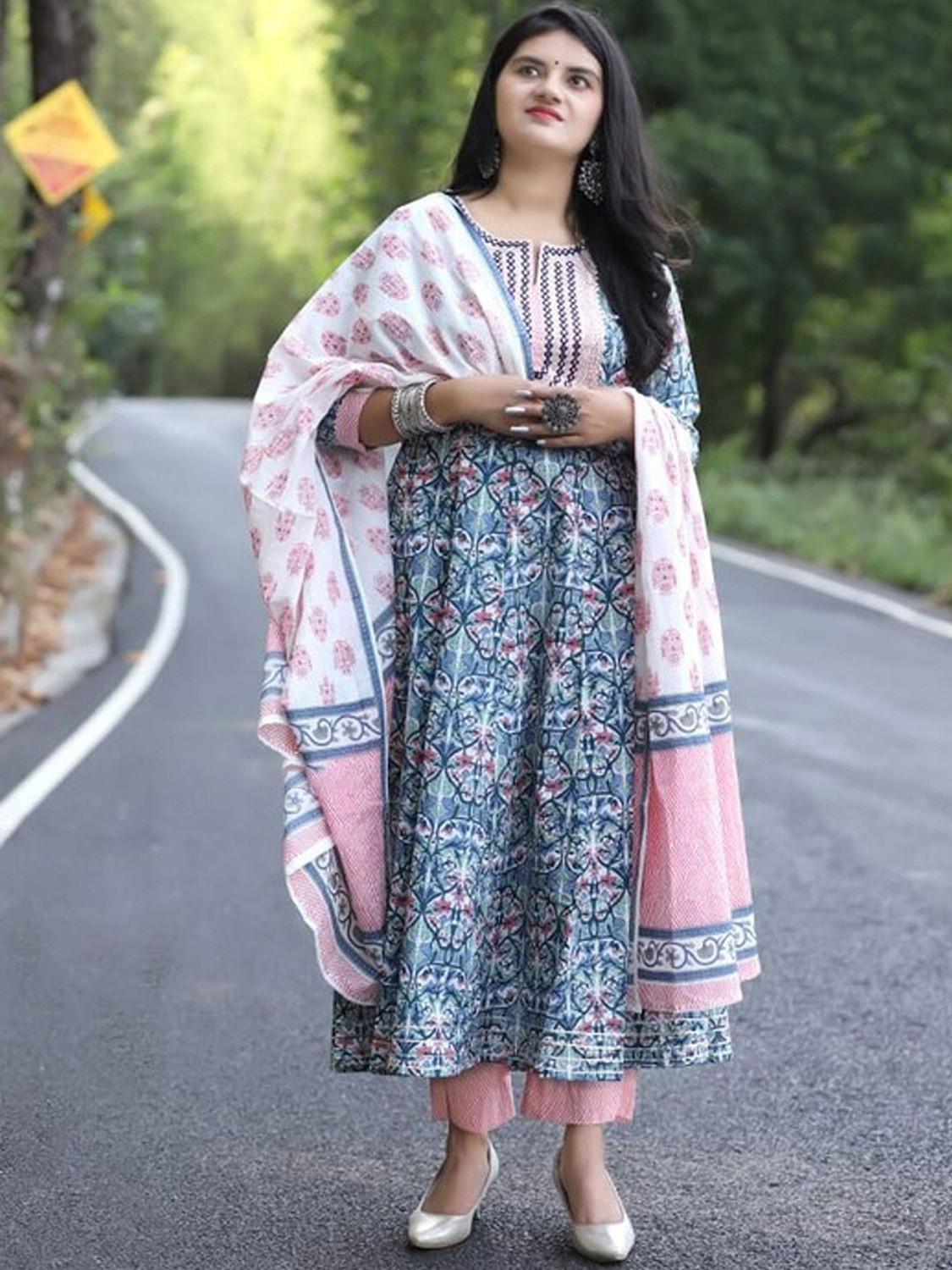 Fabdale Floral Print Viscose Rayon Salwar Suit Set with Attached Dupatta | Casual, Festive & Wedding Wear (PLDI-015)