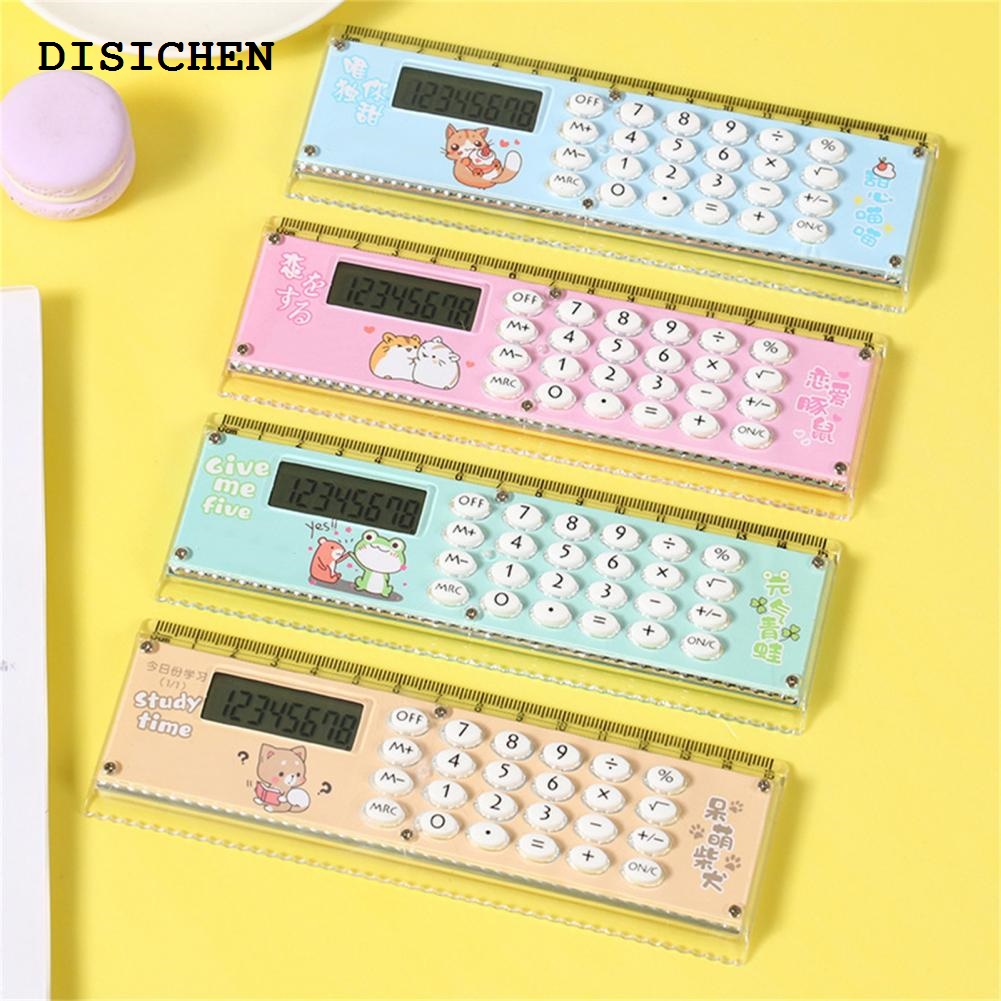 DISICHEN Profesional 2 in 1 15cm Ruler Calculator 8-Digits Electronic Calculator Pocket Mini Stationery Math Toys School Multi-functional Calculator