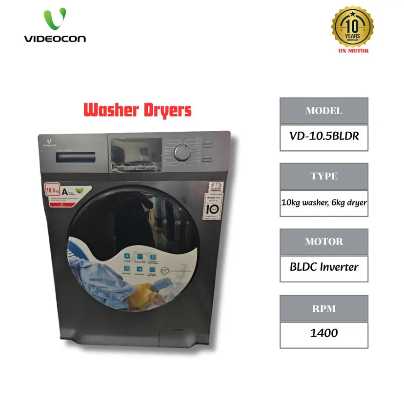 Hisens 10 Kg Fully Automatic Front Load Inverter Washing Machine with Washer & Dryer (10/6) WDQY1014EVJMT