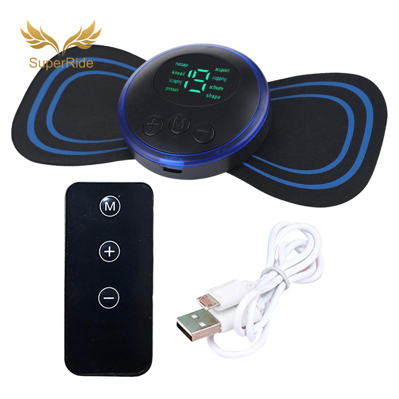 SuperRide Compact Body Massager Portable Electric Back Massager Patch with Remote Control for Pain Relief Usb Rechargeable 8 Modes 19 Levels Neck