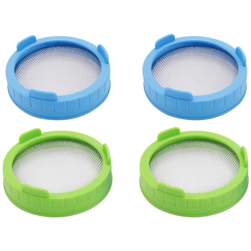 NAMUNY 4 Pack Sprouting Lids, Plastic Sprout Lids with Stainless Steel Screen for Wide Mouth Jars, Sprouter Sprout Maker