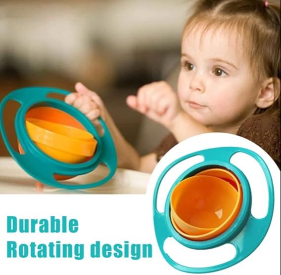 Baby bowl Portable Non Spill Feeding Toddler Bowl 360 Degree Rotating Dish | Magic Snack Bowl for Baby and Kids - Multicolor (Pack of 1)