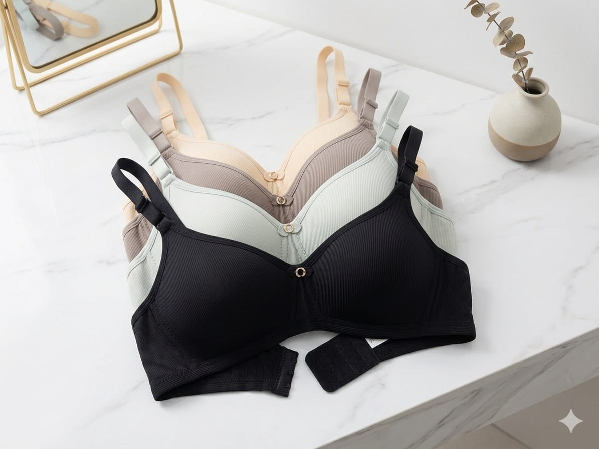 Ribbed wireless push up bra