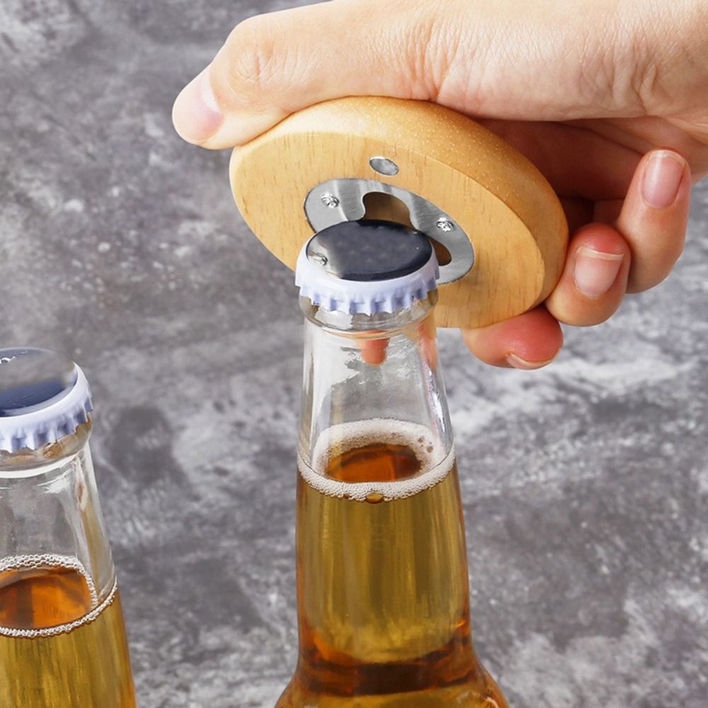 2PCS Modern Magnetic Wood Bottle Opener Round Solid Fridge Magnet Bottle Opener Thickened Bottle Lid Remover Gift