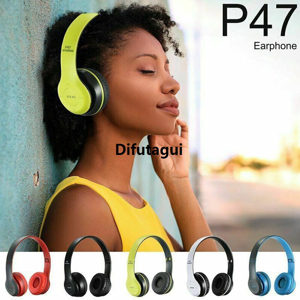 Difutagui Portable Card SD FM with P47 Wireless Profesional Bluetooth Headset, Radio Playback