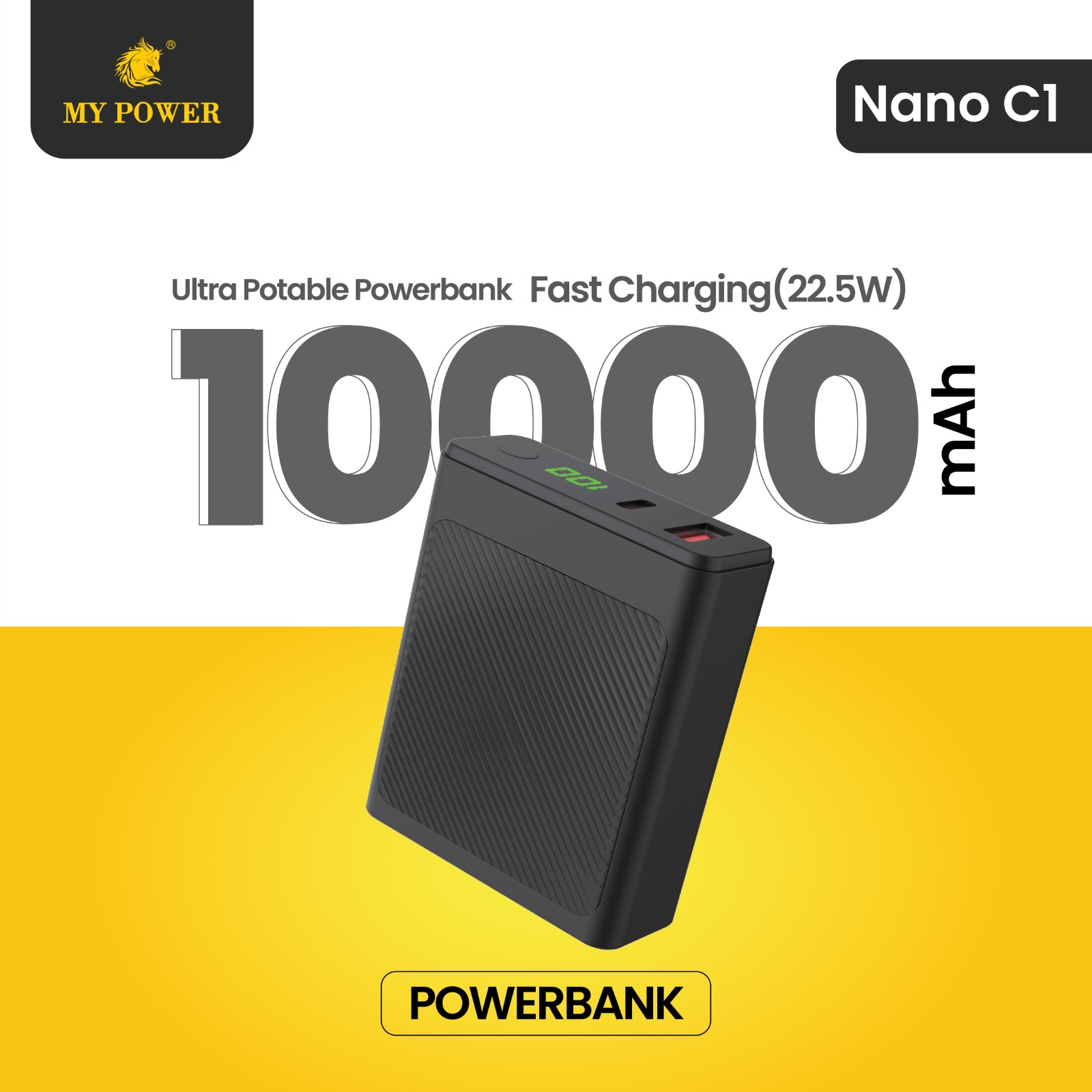 10000mah Small Size Portable Fast Charging PD Q.C 3.0 22.5w| Digital display|Pocket Power Bank |Type C Output Input| USB Output | Dual Output | fastcharging Support| Nanoc1