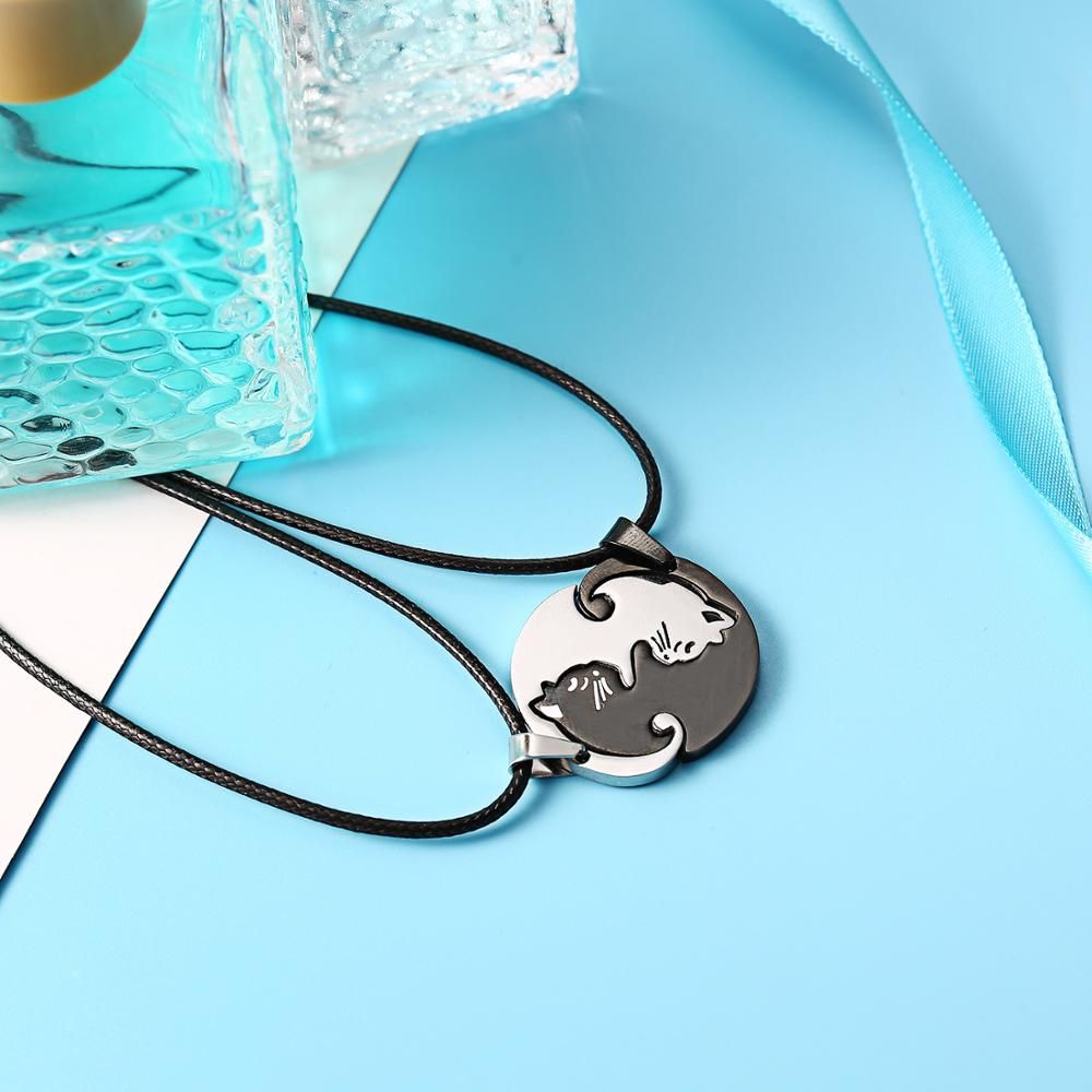 1 pair Jewelry Valentine's Day Round Couple Black White Cat Necklace Pendant