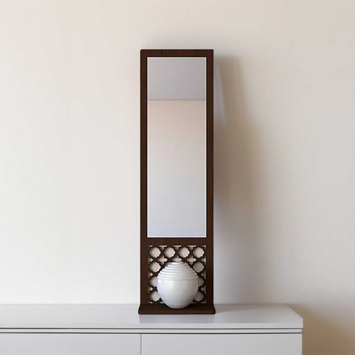 Mirror Shelf Wooden Pot Holder Home Office Wall Décor In Brown Color - 1 Piece (24 X 7 X 5 Inches) - image 1