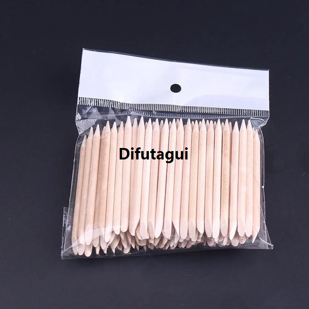 Difutagui New 100pcs/set Orange Women Lady Double End Nail Art Wood Original Stick Cuticle Pusher Remover Pedicure Manicure Tool Set
