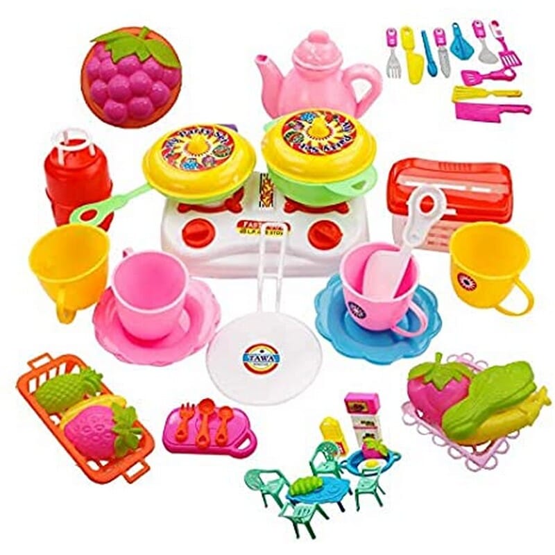 Kitchen Utensils Tea Party Pretend Food Playset for Kids (Kitchen Set)