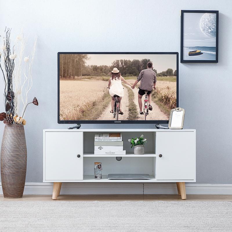 Kamakhya Decor Modern TV Cabinet Television Stands Living Room With Double Doors Storage Organizer Furniture Table