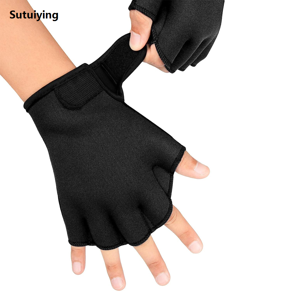 Sutuiying 1 Pair Aqua Gloves Webbed Paddle Swim Gloves Fitness Water Aerobics Hot Selling Swimming Resistance Training Gloves for Men Women Children