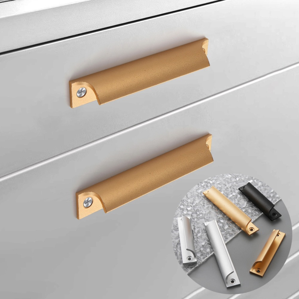 New Aluminum Alloy Door Handle 90/120mm Hardware Exposed Handle Push-pull Punching holes Sliding Door Handle Cabinet
