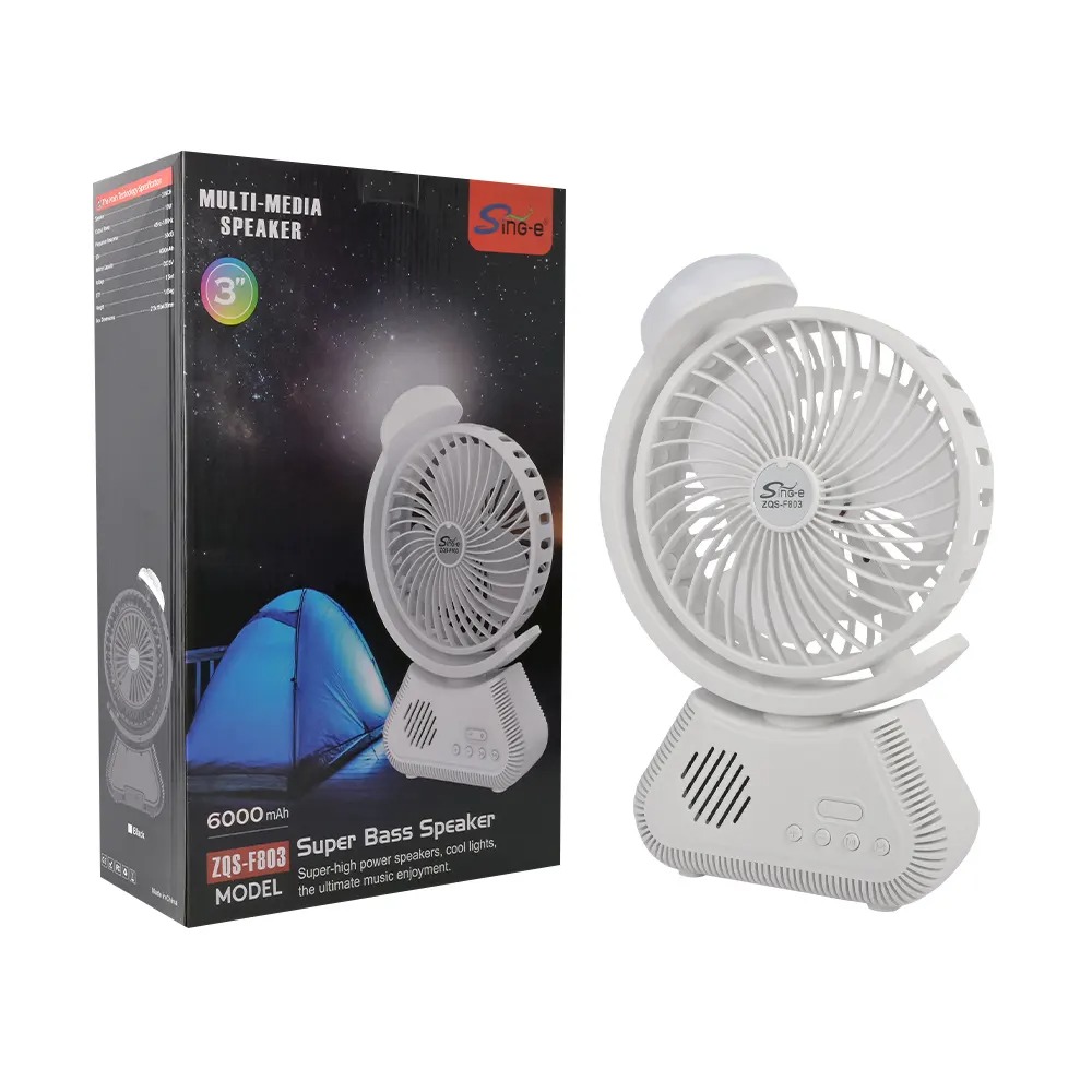 Sing-e ZQS F803 Mini Wireless TF BT Speaker Multifunctional Desktop Fan Mute Portable with Rechargeable 6000mAH