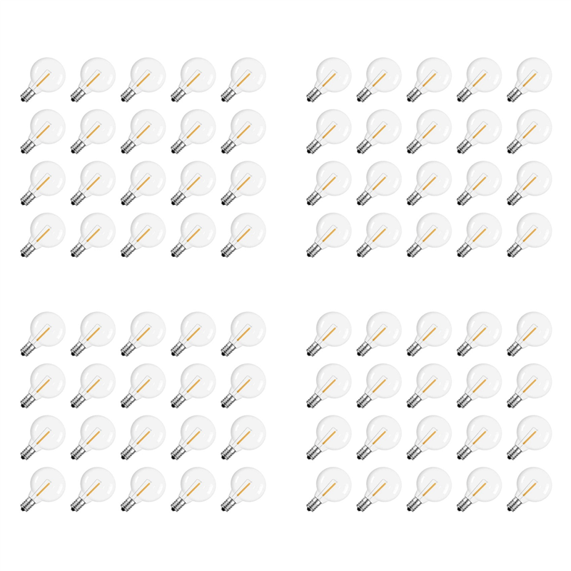 OUMERY 80 Pcs G40 LED Replacement Light Bulbs E12 Screw Base Shatterproof LED Globe Bulbs for Solar String Lights Warm