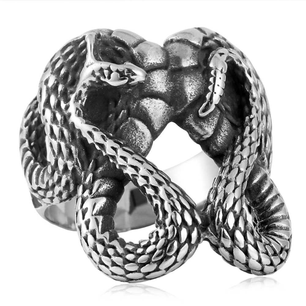 【Mega Sale】Jewelry Titanium Steel Double Snake Ring Personalized Retro Accessories Stainless Steel Rattlesnake Ring 213