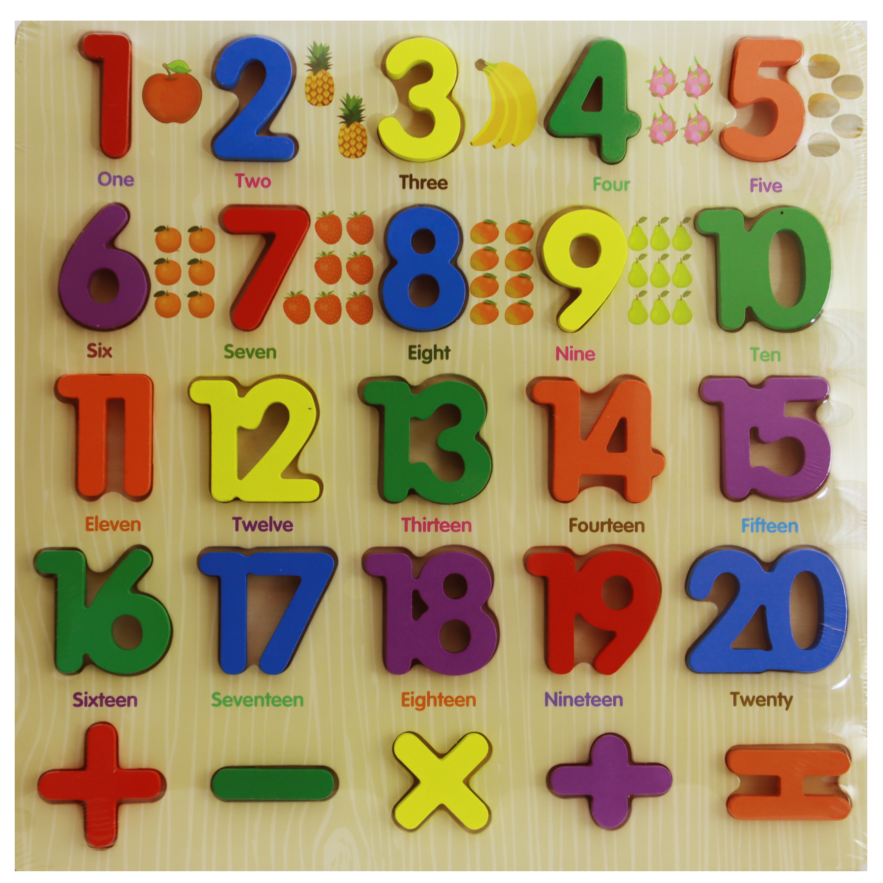 Colorful 3D Wooden Number Counting Board (1-20) with Math Symbols & Pictures - Educational Puzzle for Baby - Enhance Early Learning, Fine Motor Skill