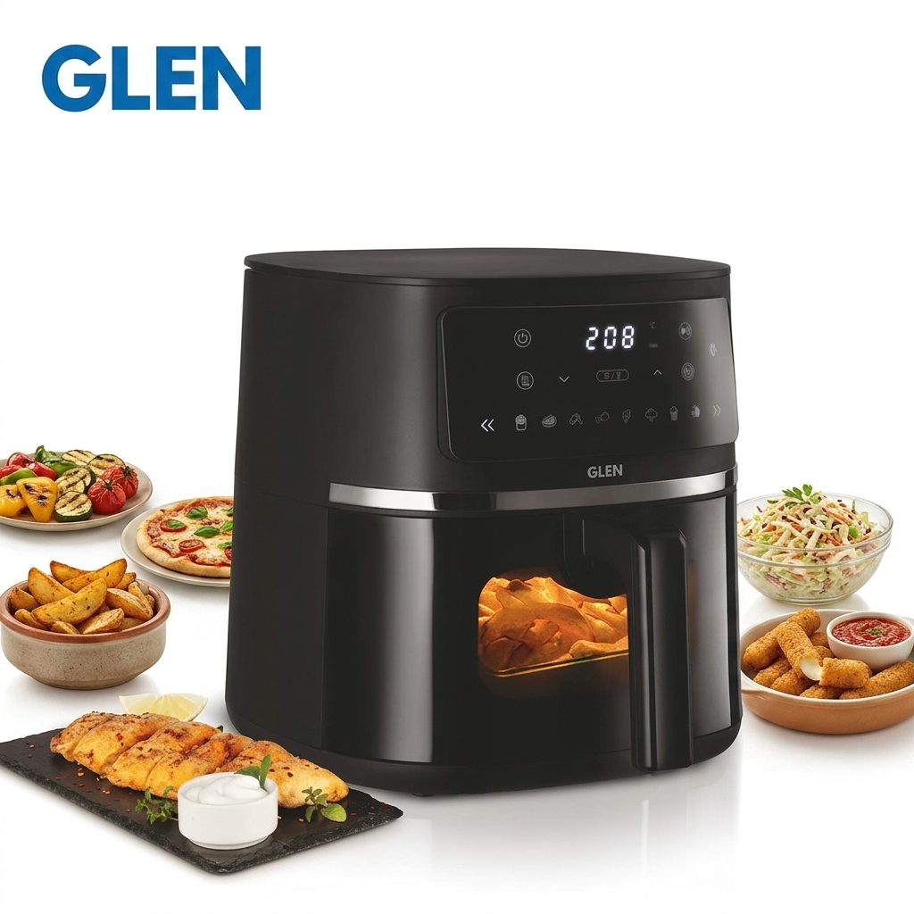 Glen Digital Air Fryer 4.2 Litre Capacity with 8 Pre Set Menu Timer, Temperature Control, 1350W -Black (SA3061DIGI)