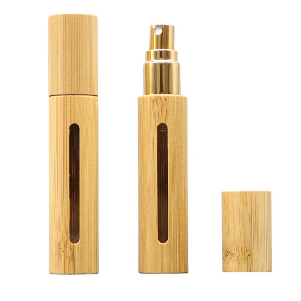 5/10ML New Refillable Perfume Bottle Mini Bottom Filling Liner Bamboo Spray Bottle Wood Liquid Container Travel