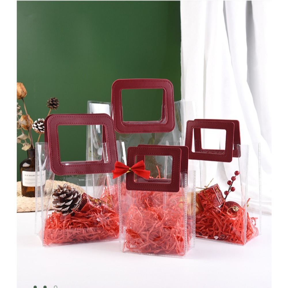 Brand New PVC Clear Tote Bag Square Shape Handle Round Shape Handle Waterproof Storage Bag Transparent Hand Gift Bag