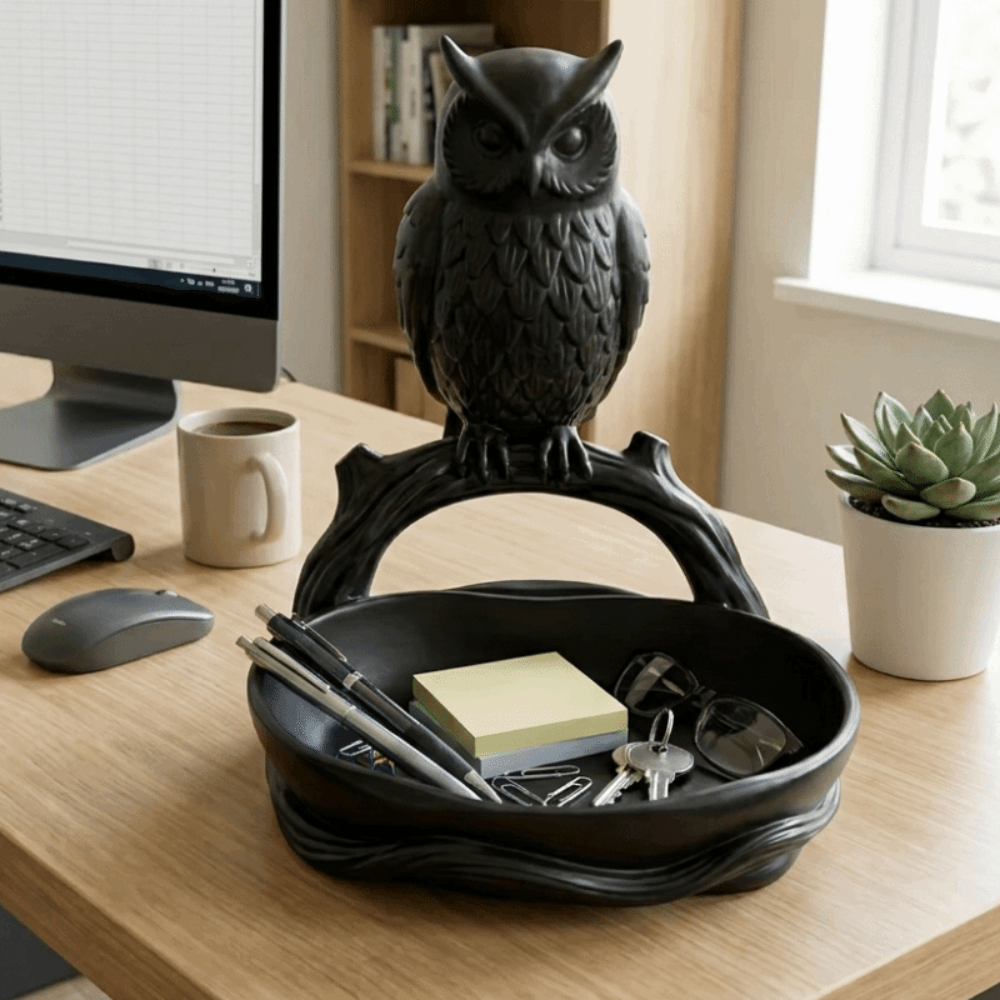 Ornaments 3D Printed Owl Storage Tray Animal Shaped Plastic Cartoon Animal Tray Cute Decorative Jewelry Tray Organizer Office