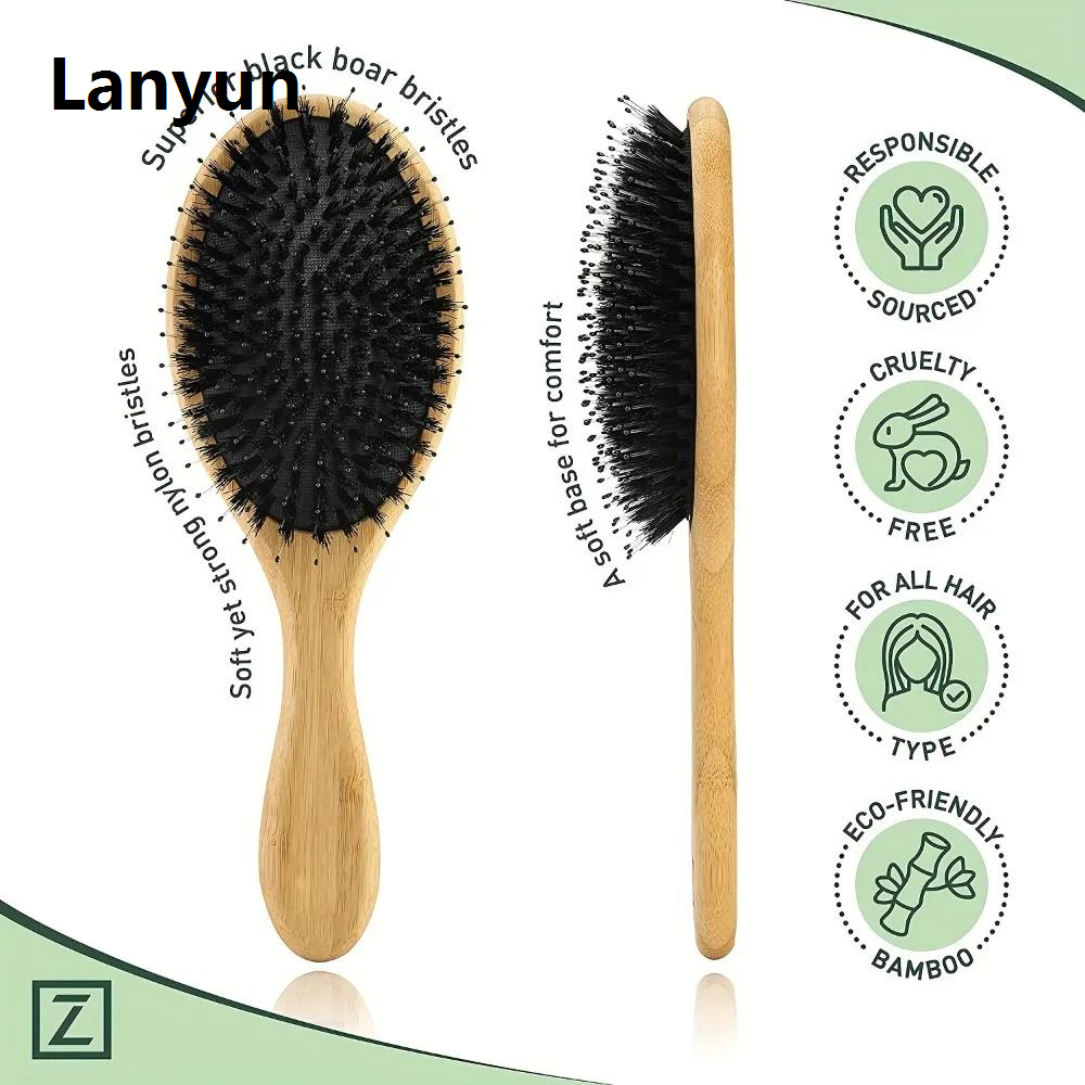 Lanyun Natural Boar Bristle Hair Brush Bamboo Handle Hair Comb Anti-static Sales promotion Scalp Massage Comb Gasbag Detangling Hair Brush Styling Tool