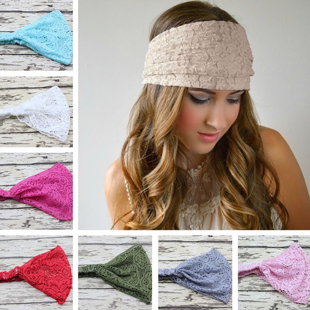 Fashion Elastic Soft Wide Lace Headband Hairband Sweet Flower Turban Headwrap For Women Girls Hair Accessories 1Pcs