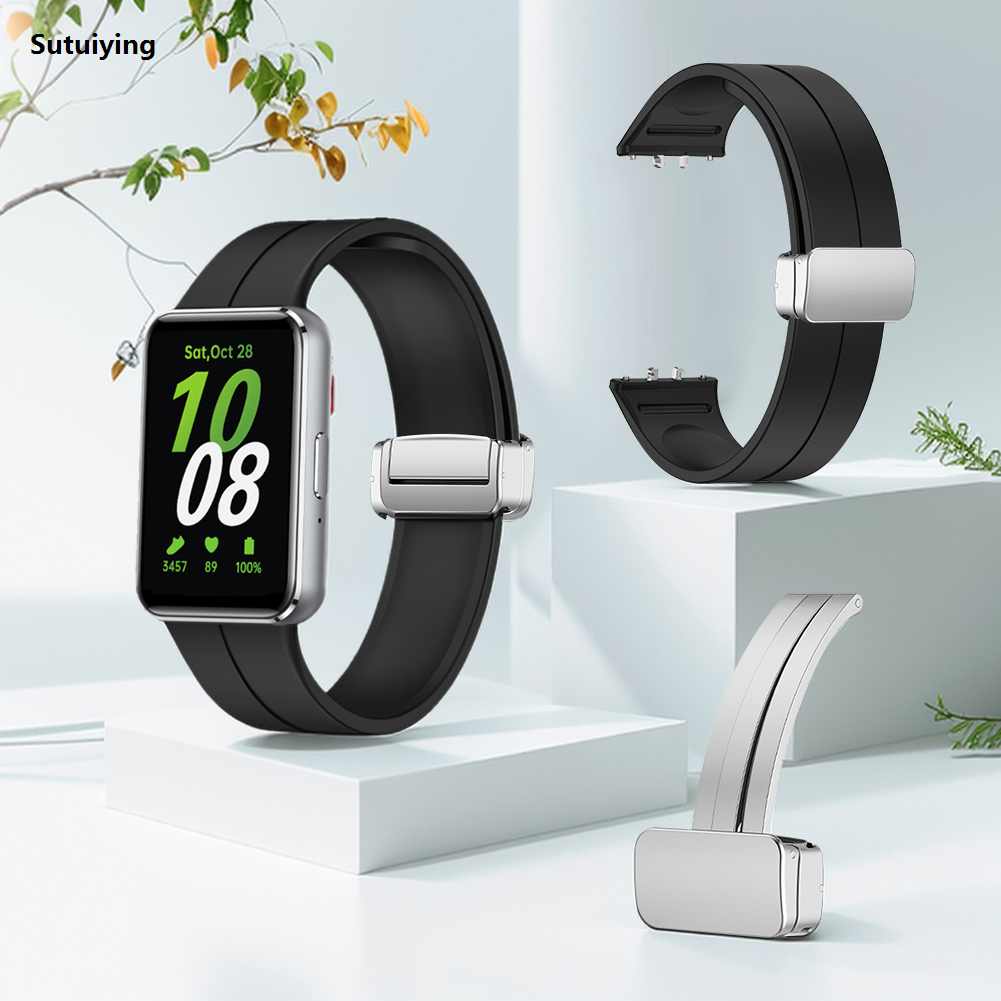 Sutuiying 22mm Silicone Strap For Samsung Galaxy Fit 3 Bracelet Replacment New style Adjustable Magnetic Folding Buckle Breathable Sport Watch Bands