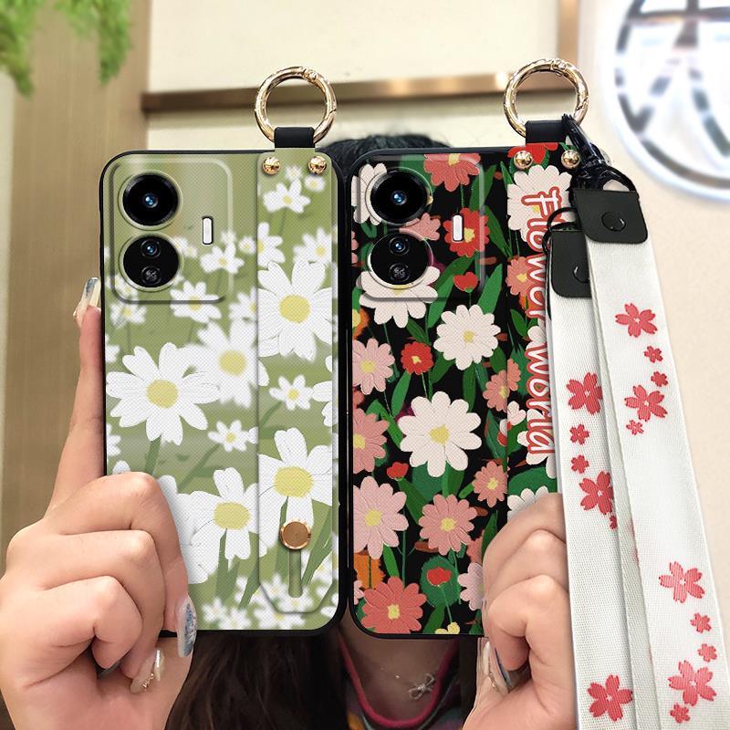 Wristband Kickstand Phone Case For VIVO Y77 5G Global/Y77E Back Cover Phone Holder protective Durable Anti-knock flower