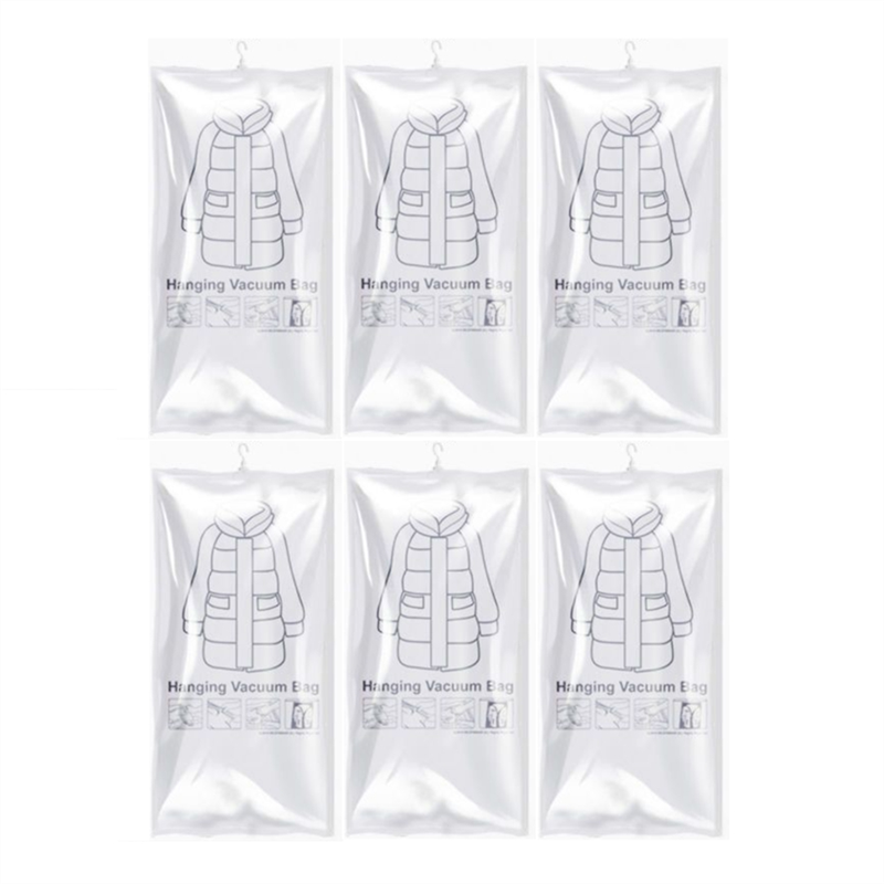 FORIDE 6PCS Hanging Vacuum Storage Bags for Clothes Vacuum Space Saver Bags for Clothes with Hanger Hook