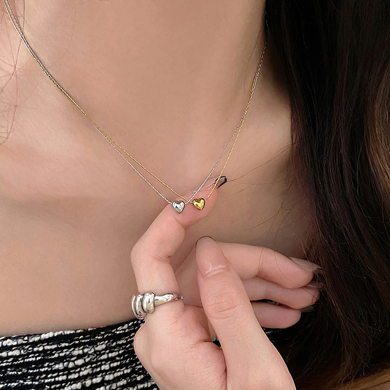 Beautiful Peach Heart Necklace with Gold/Silver Bib Link Chain in Stainless Steel for Women (Best Gift For Girlfriend)