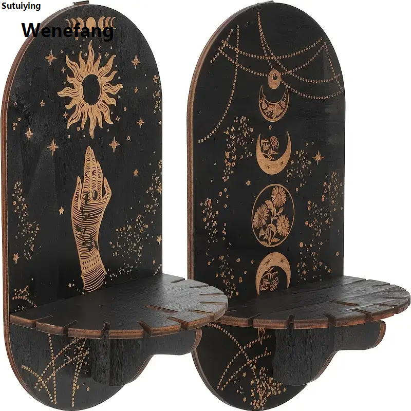 Wenefang Sutuiying 1pc Crystal Shelf Display Wall Stand Wooden Holderrack Base Floating Fashion 2025 New Shelves Decorative Style Bohemian Hanging Stand Decoration