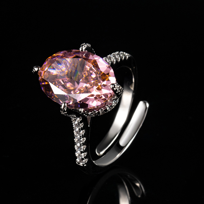 【Top Picks】New Style Papalacha Ice Flower Cut Ring Women's Fashion Pink High Carbon Diamond Opening Ring One Piece