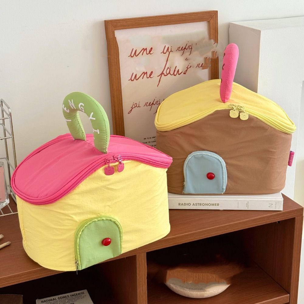 Large Capacity Makeup Bag House Shape Waterproof Cosmetic Bag Cartoon Portable Portable Toiletry Organizer Home Storage