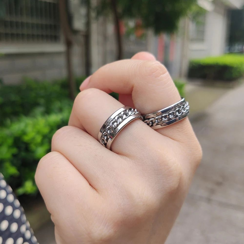 Vintage Elegant For Teens Punk Stainless Steel Fidget Spinner Men Rings Twist Chain Women Anxiety Rings Finger Rings