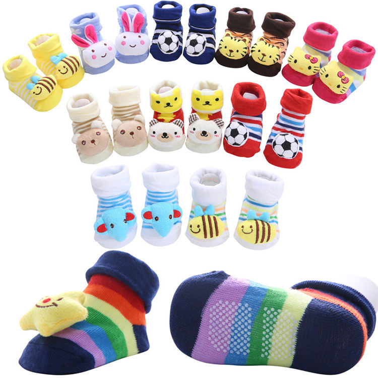 2 pairs Autumn Winter Baby Girls Socks Newborn Baby Socks Infant Anti Slip Soft Cotton Floor Cartoon Animal Sock
