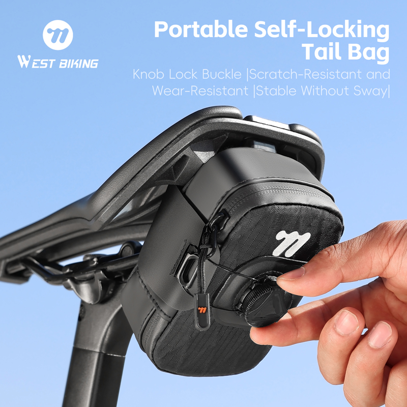 WEST BIKING Waterproof Lightweight Adjustable Road Bike Tail Bag Knob-Lock Polyester Rear Saddle Bag