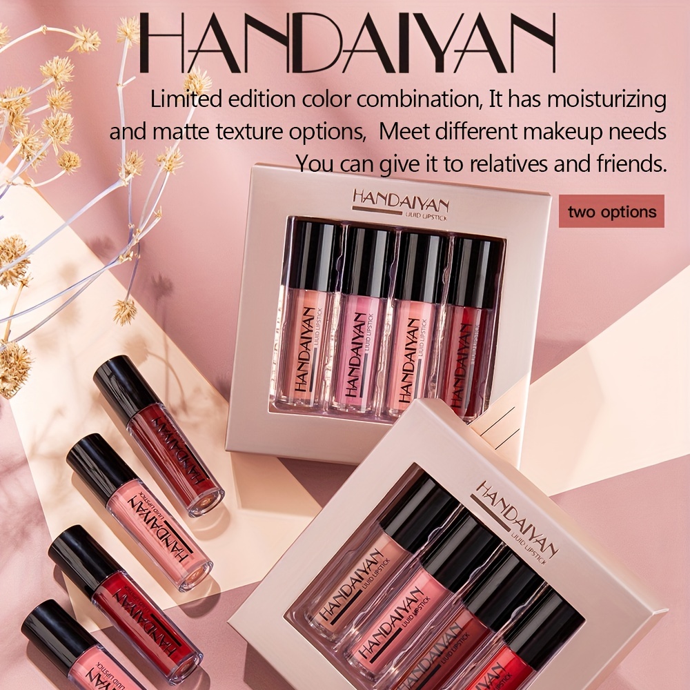 HOT Shiny Lip Glaze Matte Mirror Lustrous Liquid Lipstick Smudge Proof Lip Gloss Set ( 4 Colors ) Mothers Day Gift For Mom
