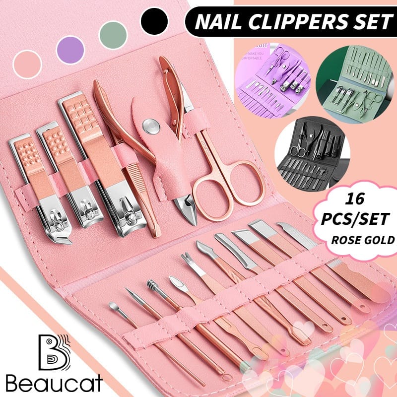 16Pcs Manicure Set Stainless Steel Nail Clippers Kit And Pedicure