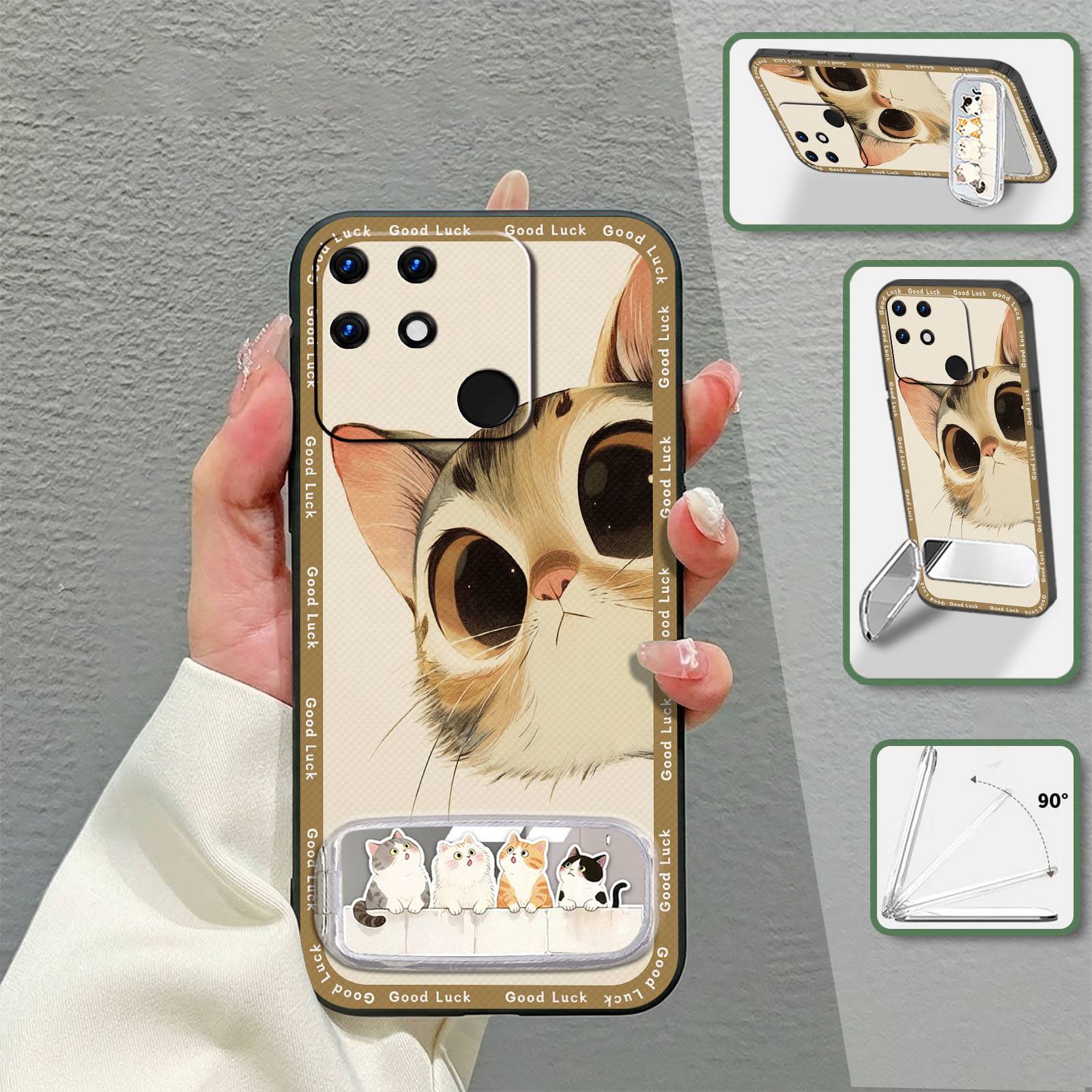 Kickstand Makeup Mirror Phone Case For OPPO Realme Narzo 50A Durable Protective Cartoon Full wrap Soft case TPU Silicone