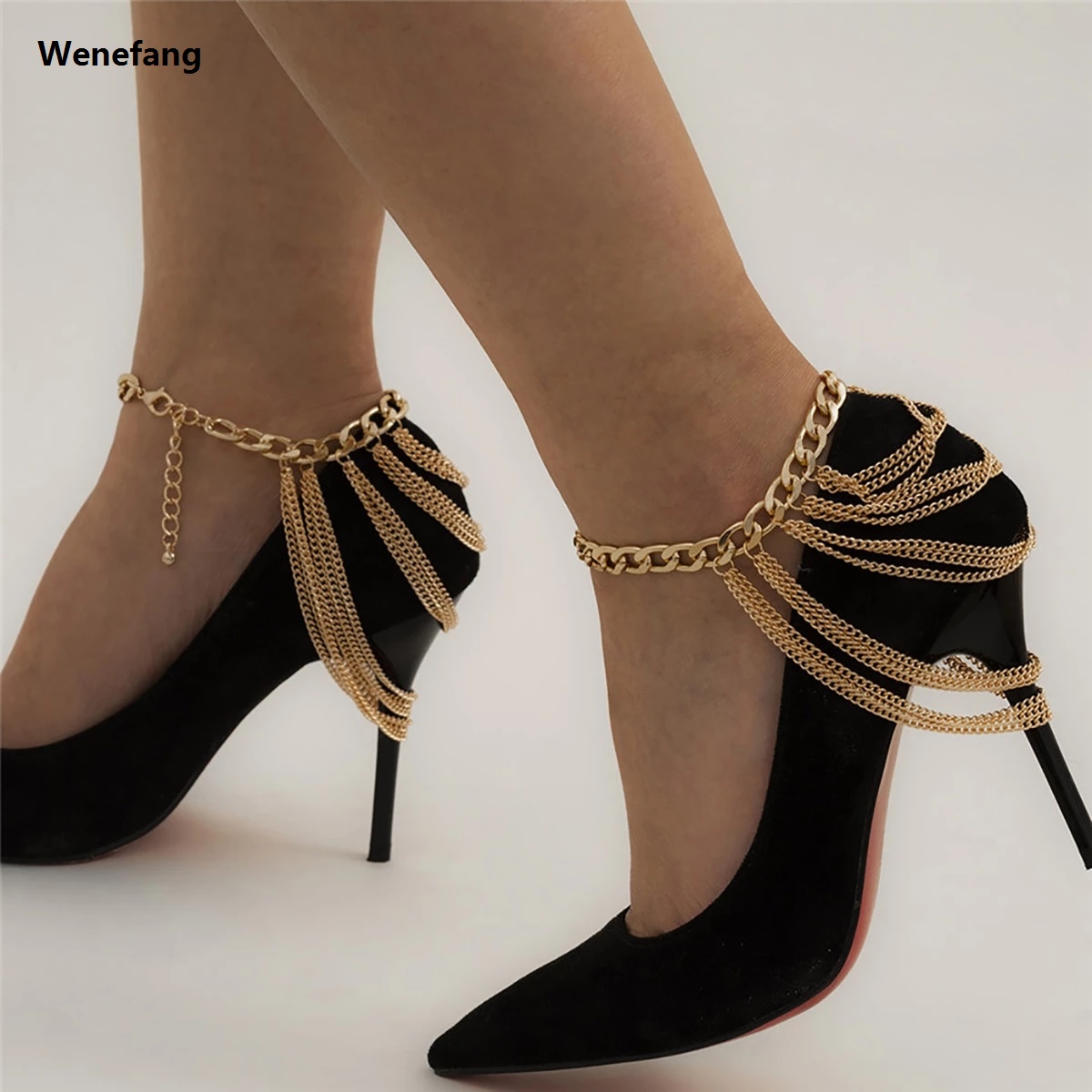 Wenefang KunJoe 1pc New Fashion Multilayer Chain High Heel Shoe Simple Foot Ankle Beach Jewelry Foot Bracelet For Women Girl Anklet Gift