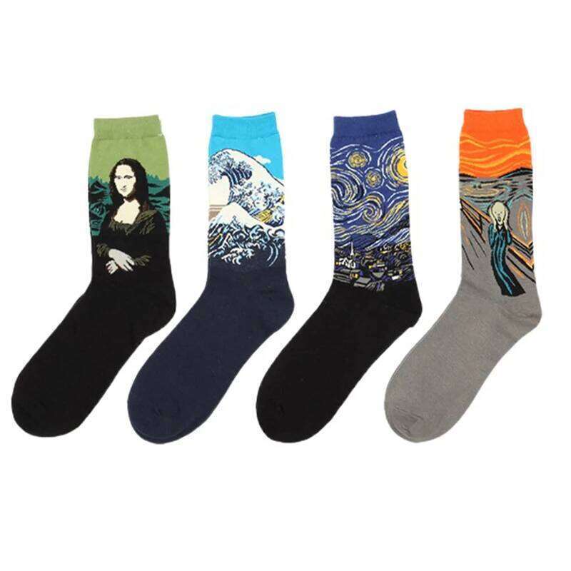 1 Pair Autumn Winter Retro Men Couple New Art Van Gogh Mural World Famous Oil Painting Series Funny Socks