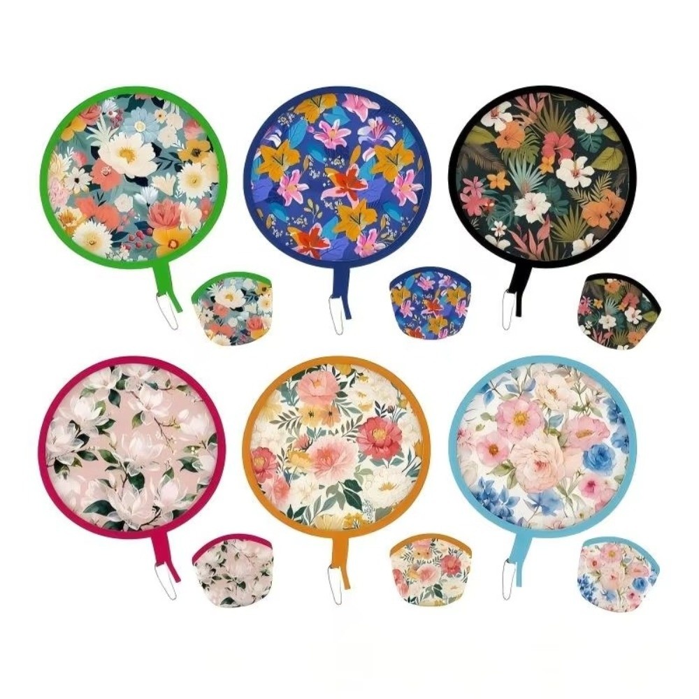 Portable Summer Handheld Folding Fan Japanese Oil Painting Travel Round Foldable Fan Polyester Mini Folding Fan Men Women