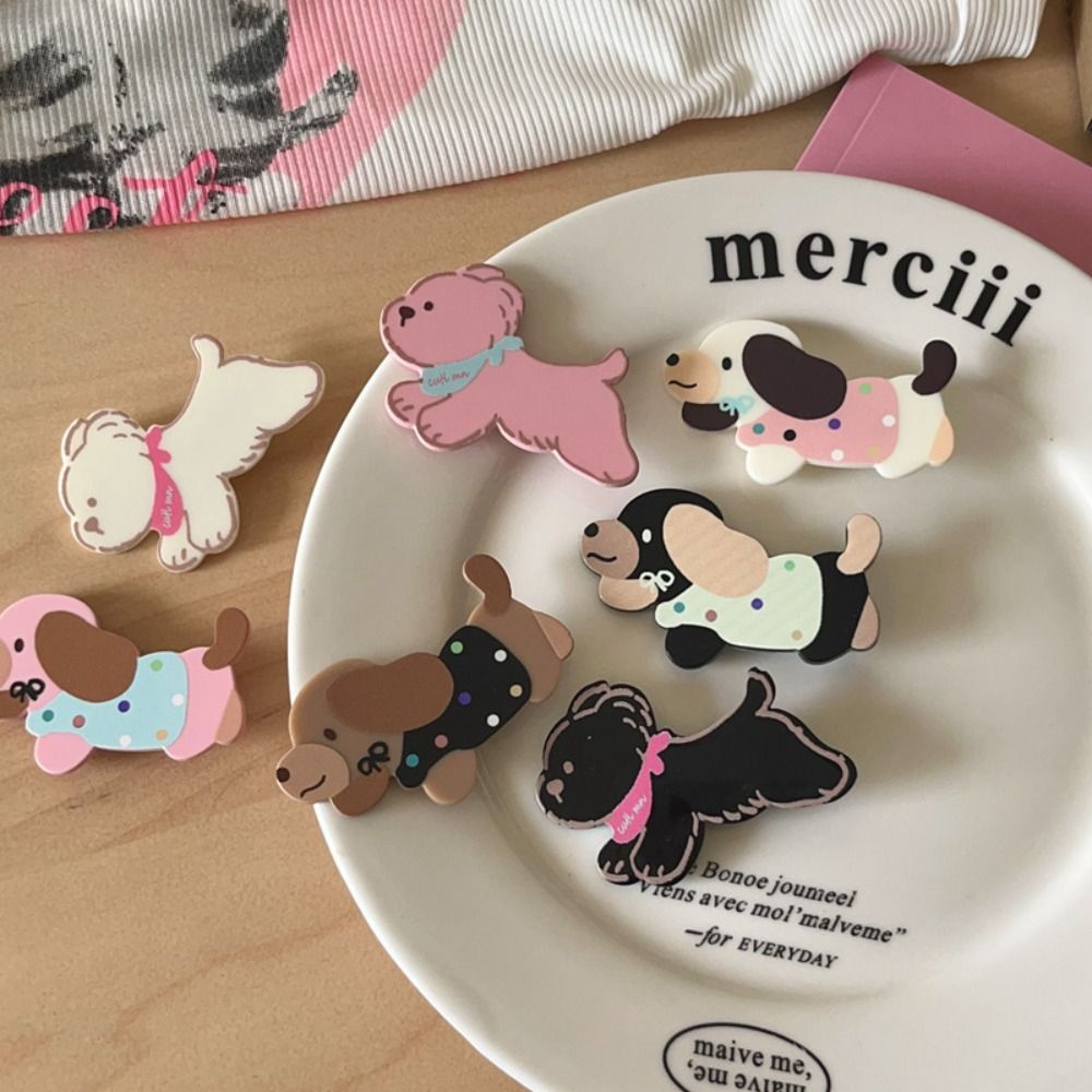 Cute Wave Point Dog Cartoon Puppy Hair Clip Sweet Acrylic Animal Barrettes Japanese Style Hair Accessories Hairpin Female