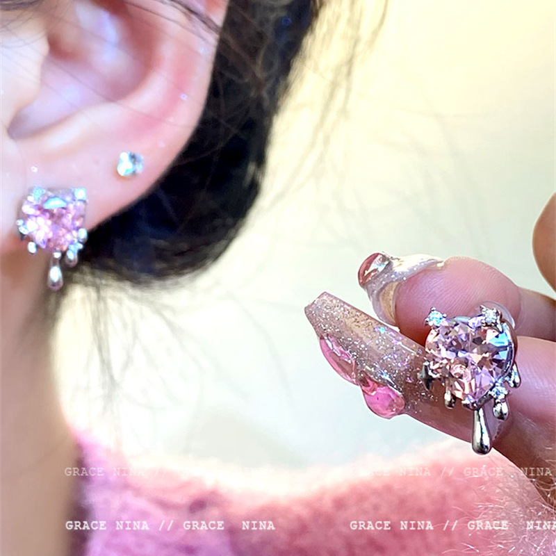 【Hottest Trends】2022 New Fashion Sweet Cool Pink Love Personality All-match Earrings Women's Advanced Niche Design Earrings Earrings