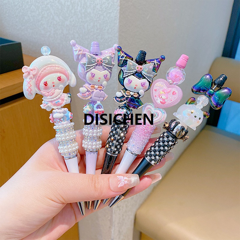 DISICHEN Sanrio Kuromi Ballpoint Pen Crystal Flash Diamond Rotating Neutral Pen Black Cute Girl Dreamy Cartoon Hello Kitty Pearl Pen Original