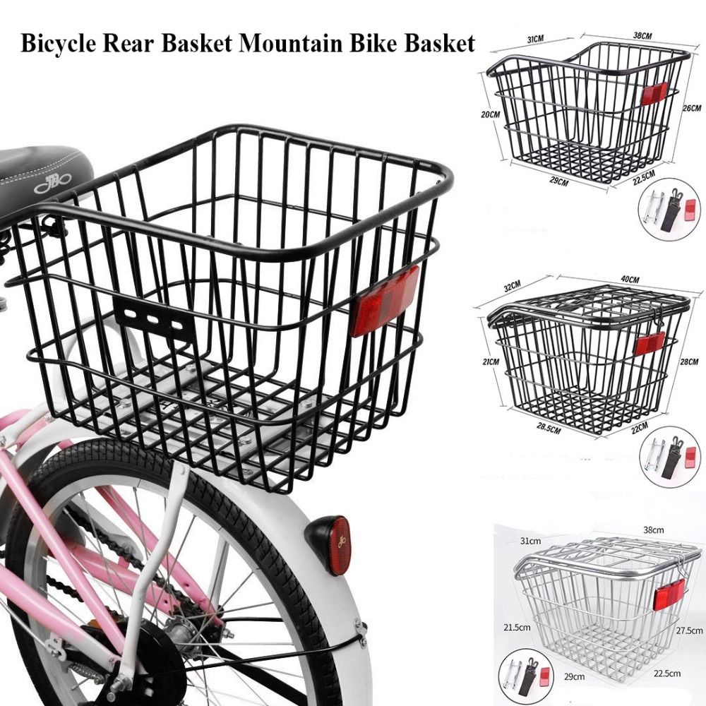 New Easy To Install Bicycle Rear Basket Fixed Durable Metal Mountain Bike Basket Adjustable Black/Silver Backpack Storage Children's Folding Bike Accessories