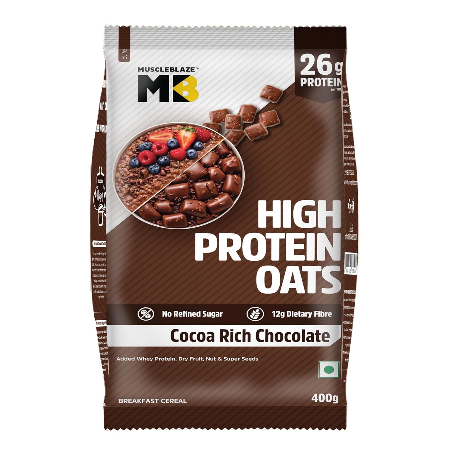 MuscleBlaze High Protein Oats Chocolate 1kg with 26g Protein Breakfast Cereals