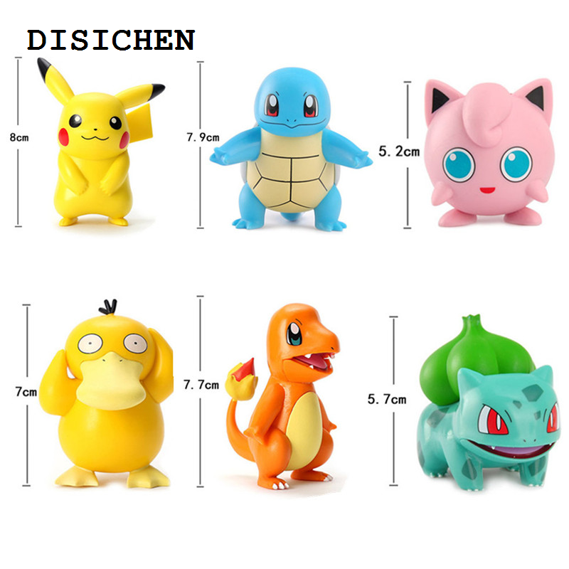 DISICHEN 2025 New 6Pcs/Set Pokemon Pikachu Anime Figure Charmander Psyduck Squirtle Mewtwo Charizard Bulbasaur Cute Doll Toy Model Kids Xmas Gifts