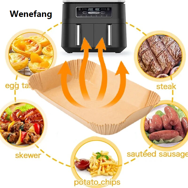Wenefang Rectangular Air Fryer Disposable Paper Kitchen Air Fryer Liner Paper Mats Non-Stick Oil Baking Paper Pad for Oven Kitchen Tool